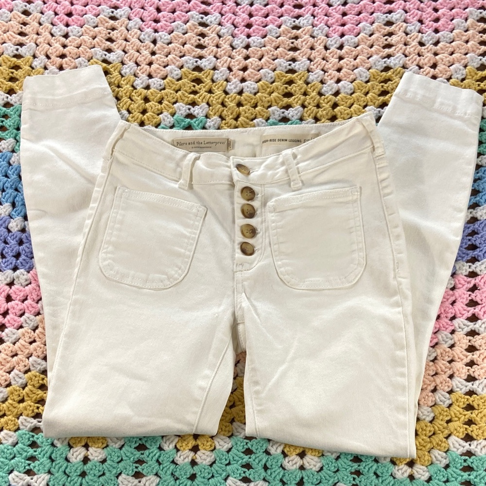 Pilcro and the Letterpress High Rise Denim Legging White Stretch Skinny Jeans 25 - Picture 2 of 10